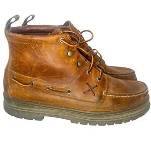 Vintage Polo Sport Ranger Lug Sole Chukka Boots 9 Moc Toe Cognac Leather Lace Up